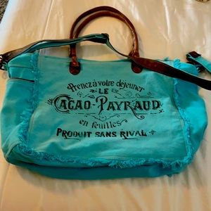 Chloe & Lex Turquoise Denim Adjustable Crossbody Satchel